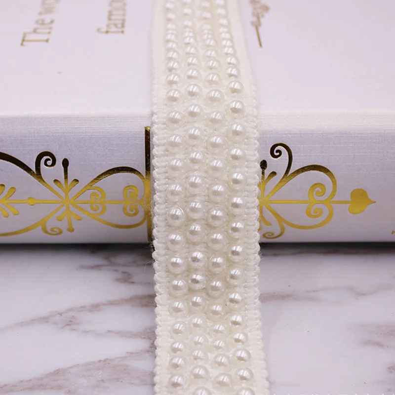 1 ярдов/партия кружевная лента украшенная жемчугом белая/Черная одежда швейная