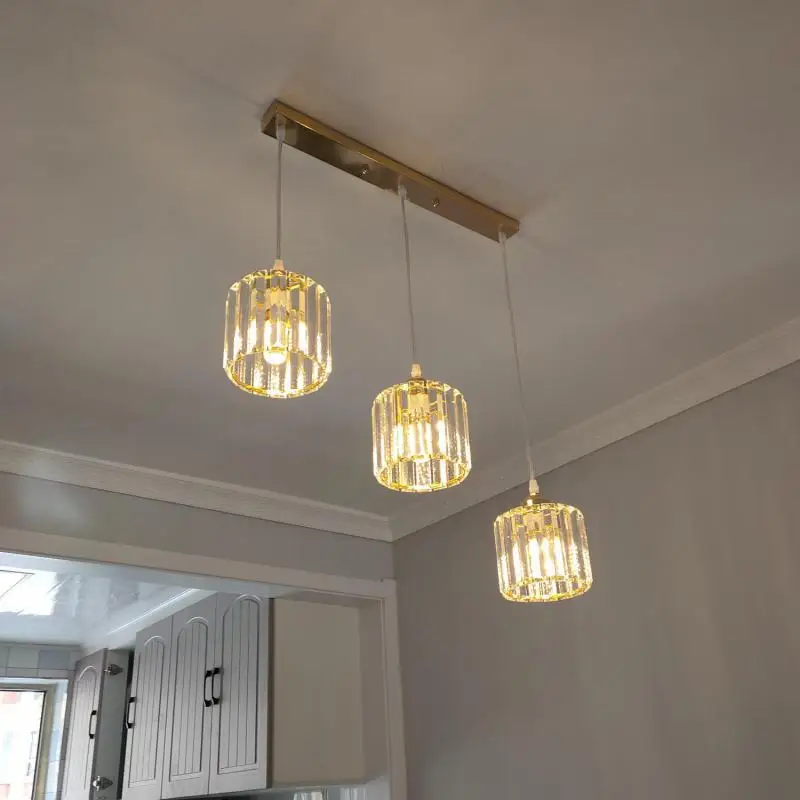 Искусство 3 шт золотой кристалл бар освещение дома круглый подвесной светильник