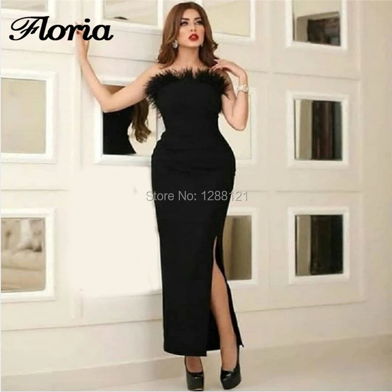 Женское вечернее платье до щиколотки черное с разрезом сбоку в арабском стиле