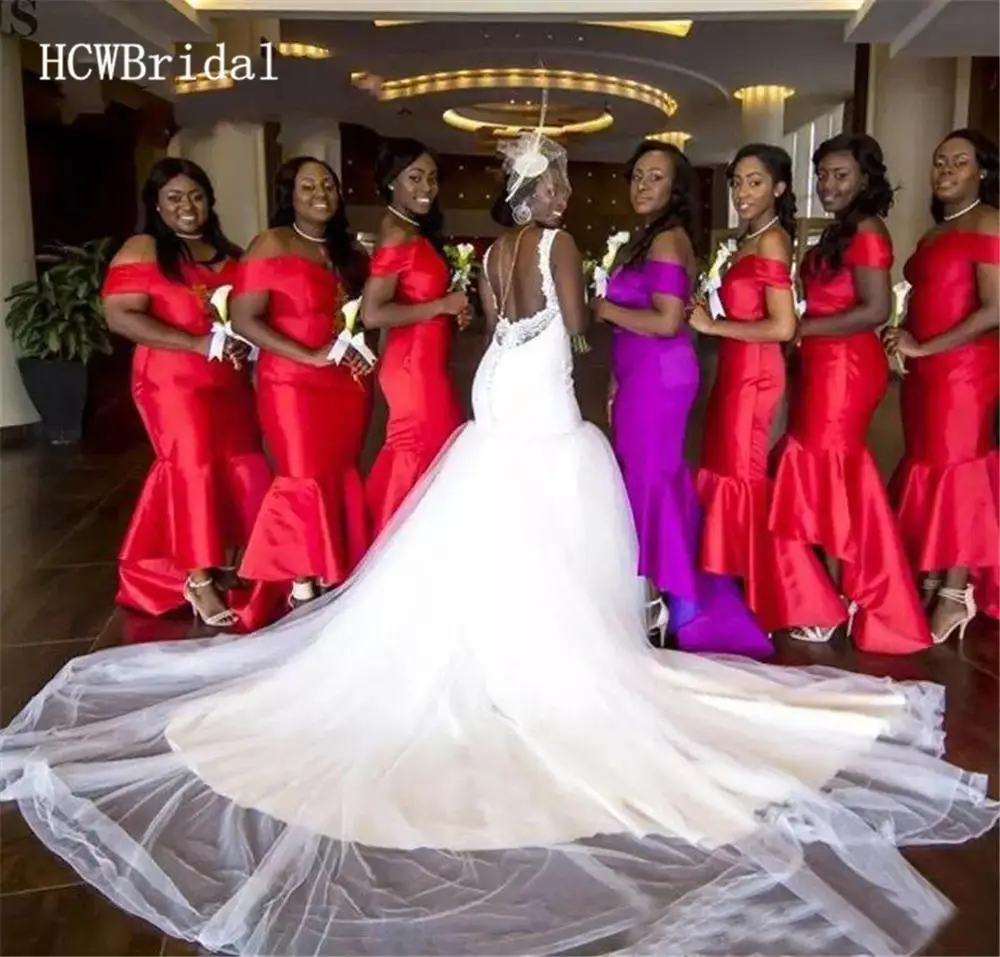 

White Mermaid African Wedding Dresses Long Train Backless Lace Tulle Graceful Bridal Gowns Vestido De Noiva Robe De Mariee