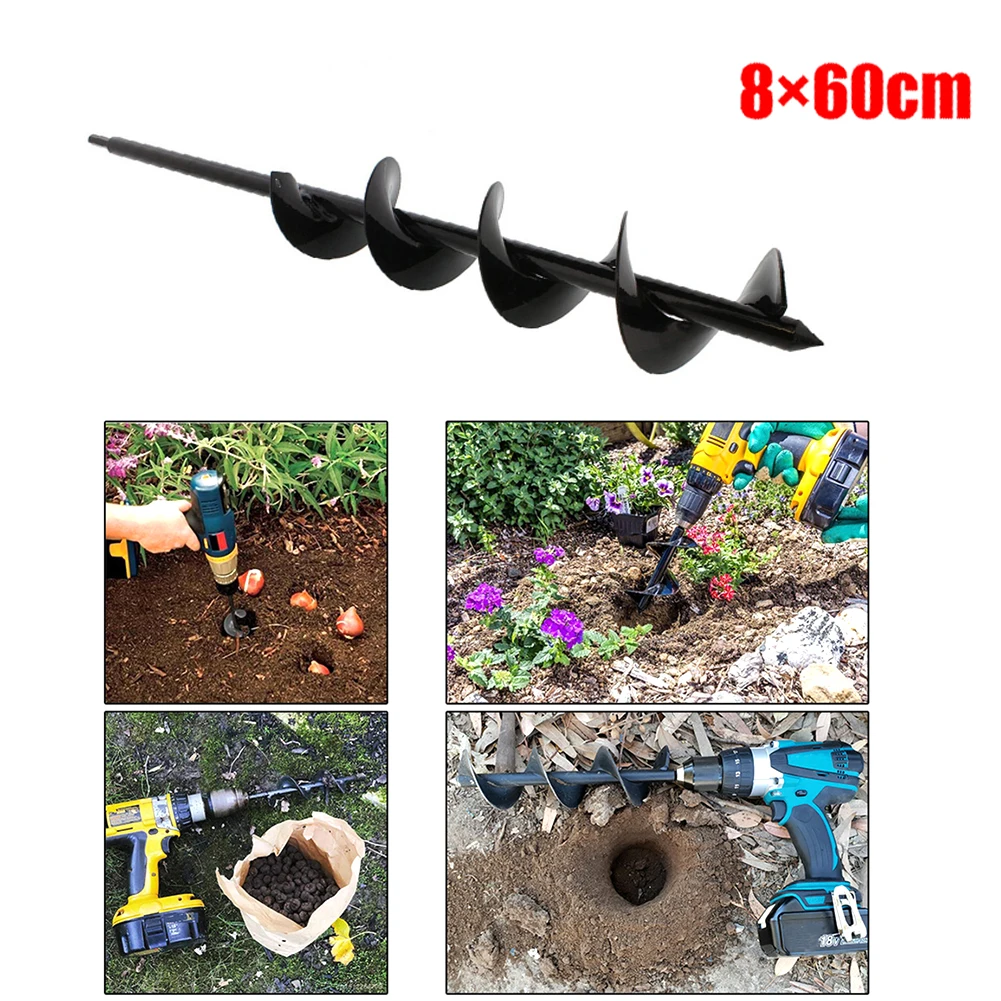 

Tool Plant drill Black Accessory 8*60cm Garden Earth Shaft Spiral Drill Bit