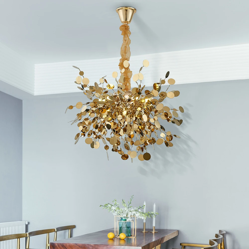 

Modern Branch Chandelier Lighting Stainless Chain Lamp Living Room Dining Room Bedroom Led Light Fixtures DIY 2020 Design Gold