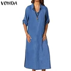 Платье-рубашка женское повседневное с рукавом до локтя, длинное джинсовое вечернее, с отложным воротником, одежда для женщин, лето 2021