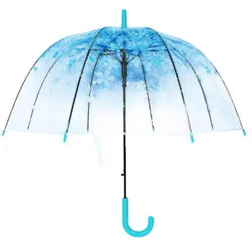 Синий new hotsale useful fashion Windproof Fashion Transparent Cherry Blossoms Dome Shape Birdcage Windproof Stick Umbrella - Цвет: Синий