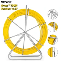 vevor 6mm x 130m fiberglass wire cable running rod snakes fish tape rodder flexible cable conduit puller with cage wheel stand