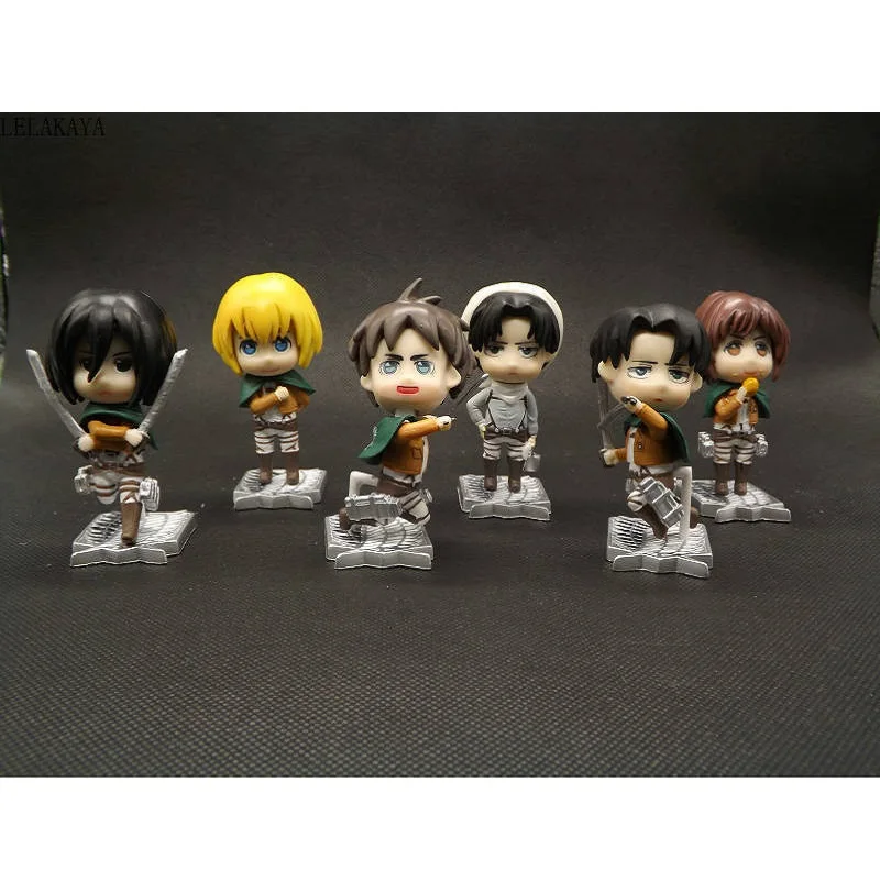 

Anime 6pcs/Set Attack On Titan 2 Generation Eren Mikasa Jaeger Ackerman Armin Rivaille Arlart Q Version PVC Action Figure Toys