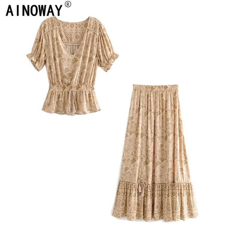 Женский комплект из двух предметов винтажный шикарный топ с цветочным принтом и