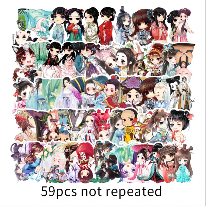 

59 pcs Chinese wind Graffiti Waterproof Skateboard Travel Suitcase Phone Laptop Luggage Stickers Cute Kids Girl Toys