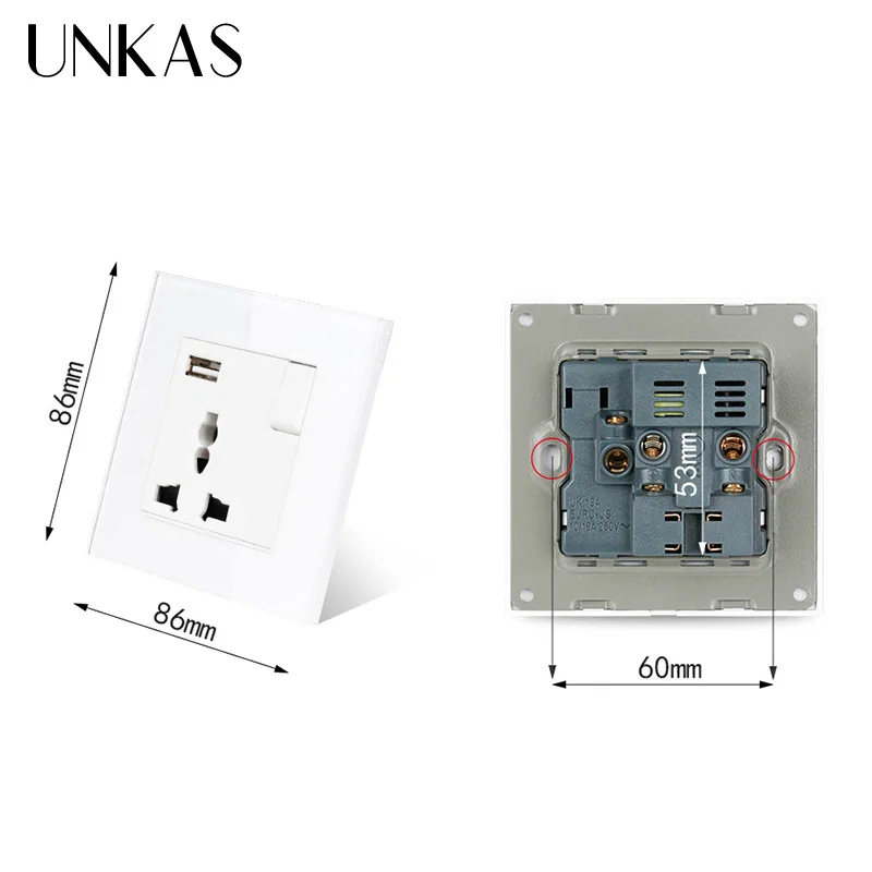 Универсальная Розетка UNKAS с 3 отверстиями USB-портом для зарядки мобильного выхода