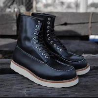 new 877 autumn winter high boots wings casual men vintage cow leather shoes handmade tooling mid calf outdoor motorcycle boots