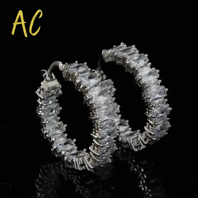 

Fashion Circle Hoop Earrings for Women Zirconia Jewelry Geometric Rectangle CZ Gold Silver Color Ear Rings Jewelry Gilrs Love