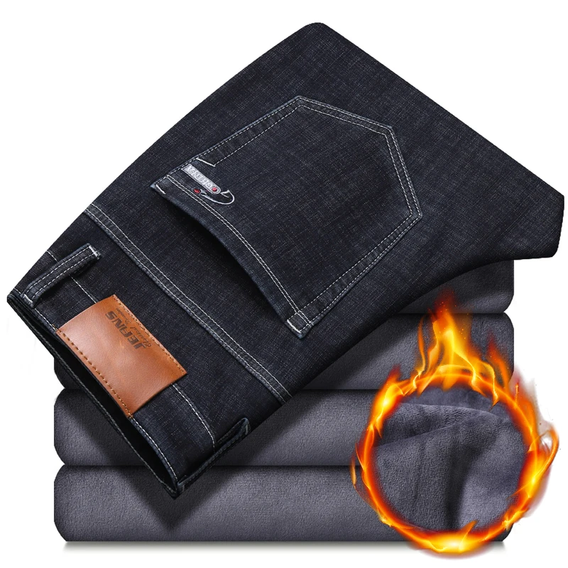 Зимние джинсы для мужчин синие Homme теплые черные облегающие брюки байкерские