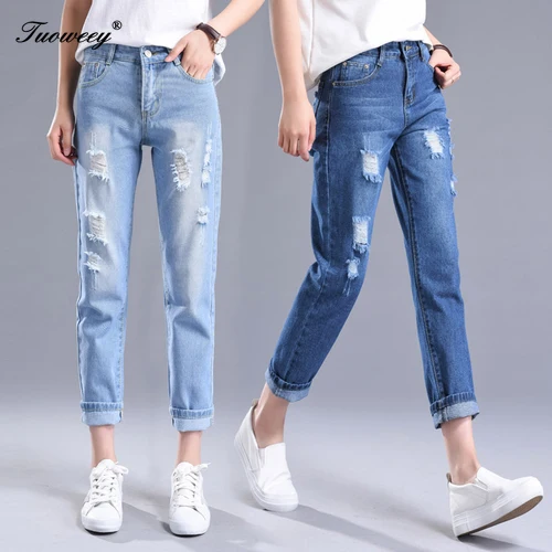 

woman ripped jeans female Plus size Boyfriend jeans for women with high waist hole loose denim harem pants female trousers jeans