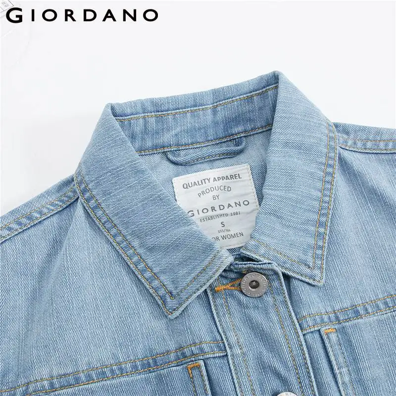 

Giordano Women Jackets Washed Turn Down Collar Denim Jacket Multi Pockets Classical Fashion Chaqueta Mujer 05370097