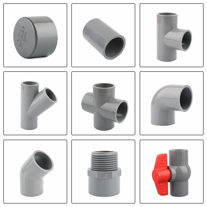 Grey 20/25/32mm PVC Pipe Adapter Straight Elbow Tee Cross Connector Water Pipe Fittings 3 4 5 6 Ways Joint DIY Shelf Parts