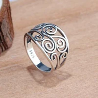 popular hollow out geometric irregular flower floral pattern ring for antique silver color women party casual wholesale jewelry