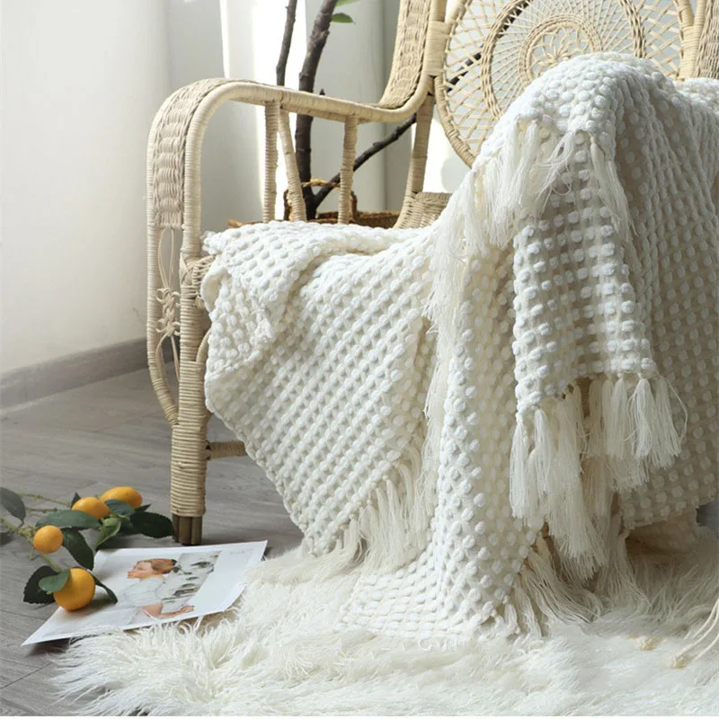 

127x170cm Soft Knitted Blanket Chenille Leisure Shawl Tassel Blanket for Sofa Bedroom Living Room Air-condition Throw Blankets