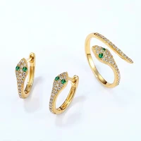ly 925 sterling silver snake synthetic green crystal 9k gold korean style animal earrings finger ring sets for women jewelry