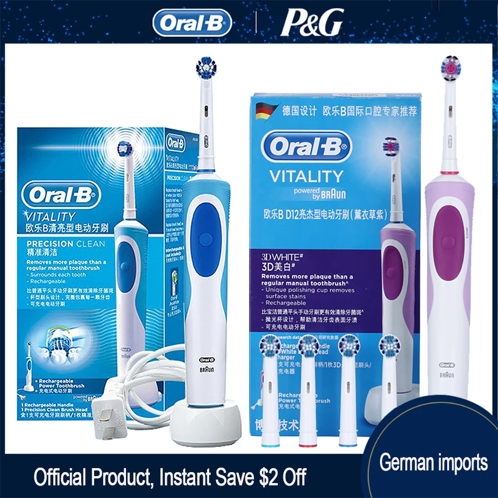 

Электрическая зубная щетка Oral B D12 Vitality с аккумулятором, автоматическая сменная Вращающаяся насадка, для полости рта