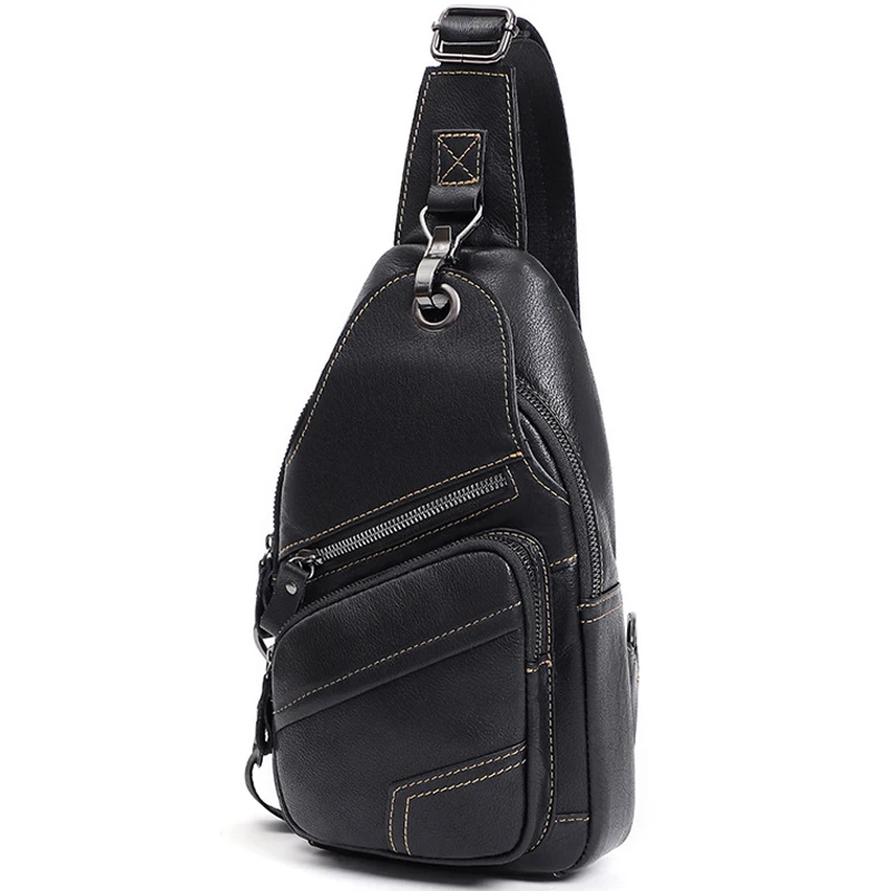 

Men's Genuine Leather Shoulder Bag Waterproof First Layer Cowhide Crossbody Bag Travel Sling Messenger Pack Chest Bag for Male
