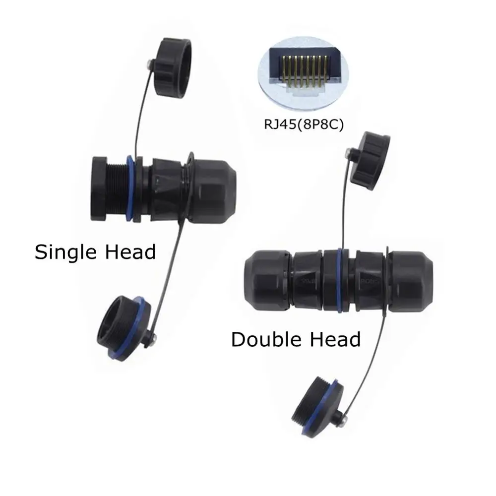 

Waterproof Wire RJ45 Connector Outdoor Single Double Head 8P8C RJ 45 Female Panel Mount M20 Network Plug Socket with Cap
