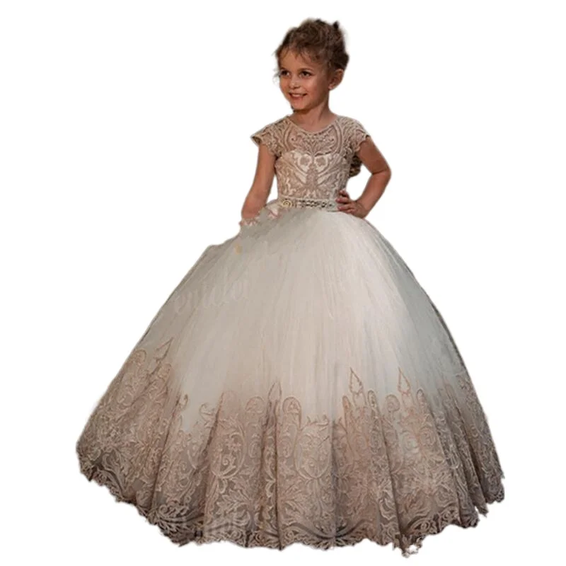 

White Ivory Champagne Lace Flower Girls Dress For Wedding First Communion Party Prom Princess Gown Pageant Clothing Tailor-made