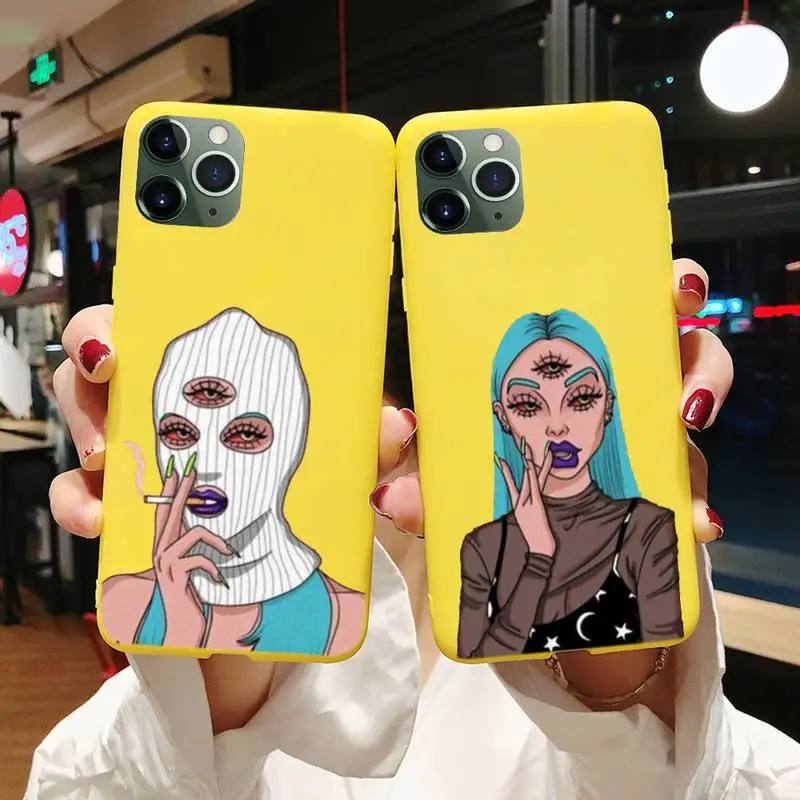 

Aesthetic Devil Woman Bad Girl Smoke Eyes Phone Case For Iphone 6 6s 7 8 Plus XR X XS 11 12 Pro Max Candy Yellow Silicone Cover