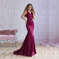new elegant mermaid purple lace evening gowns long with detachable bolero wedding guest dresses v neckline sweep train