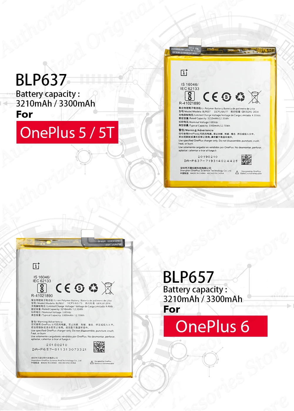 Один плюс оригинальная замена Батарея для OnePlus 3 3t 5/5 T 2 1 BLP571 BLP597 BLP613 BLP633 BLP637 за 1+ 6, 6 T, 7 Pro батареи