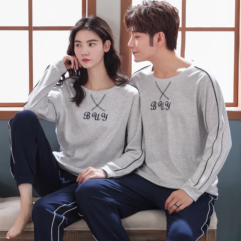 

Couple Pajamas Women Autumn Winter 100% Cotton Long-Sleeved Casual Wearable Men'S Spring Home Service Suit Lovers Sleepwear