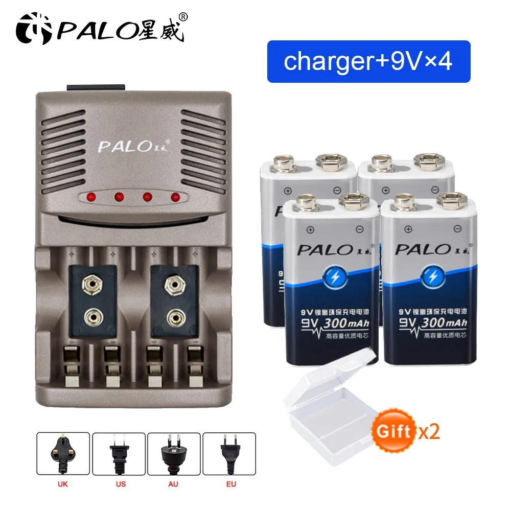 PALO 9V 6F22 зарядное устройство для 1 2 V AA AAA перезаряжаемые батареи Ni MH батарея + 300mah