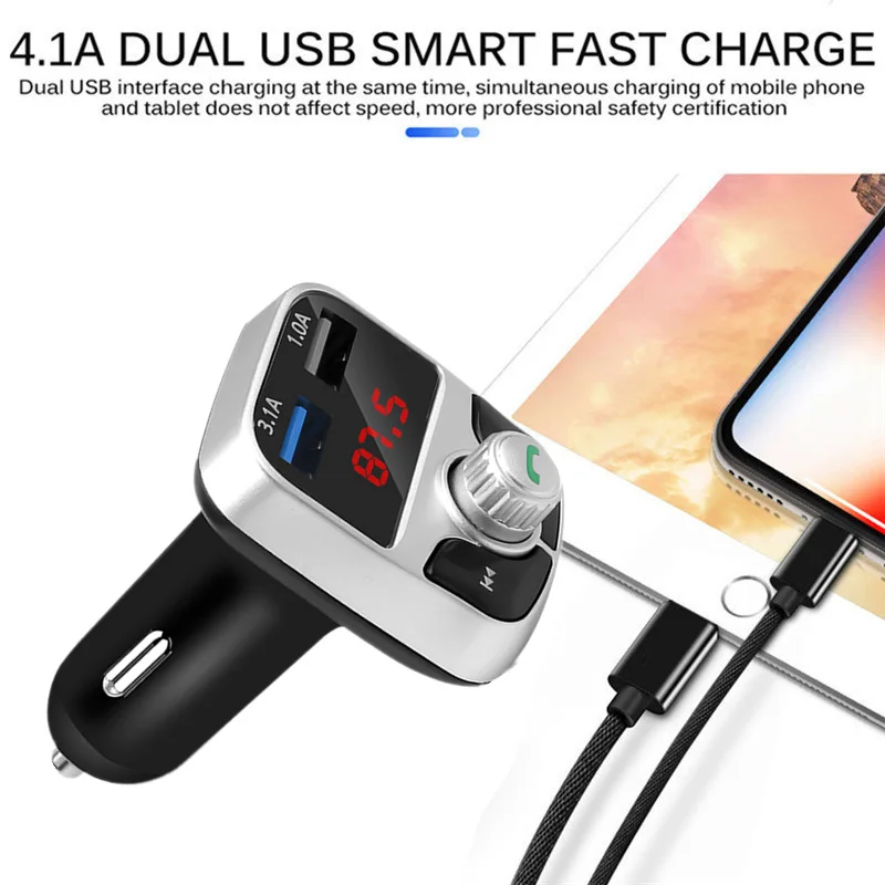 USB AUX беспроводной Bluetooth автомобильный комплект громкой связи 3.1A двойной USB телефон зарядное устройство автомобиль прикуриватель TF карта 3,5 мм аудио FM передатчик