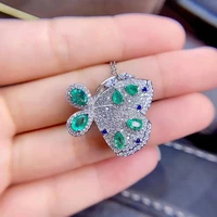 classic silver gemstone pendant luxury natural emerald pendant for woman solid 925 silver russian emerald necklace pendant
