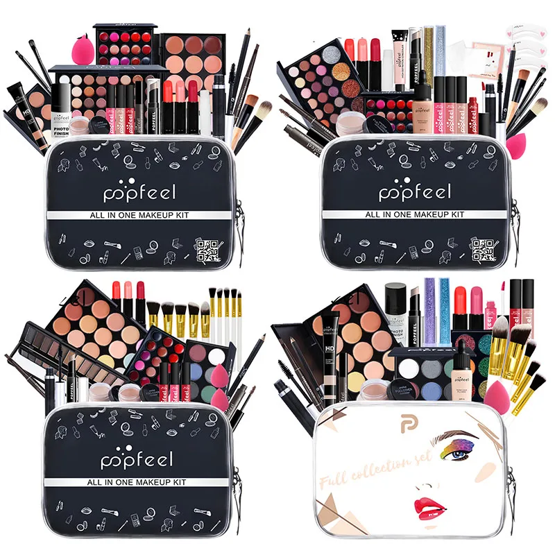 

POPFEEL Multi-Purpose All-in-One Makeup Gift Set / Lip Gloss Blush Brush Eyeshadow Foundation Makeup Bag