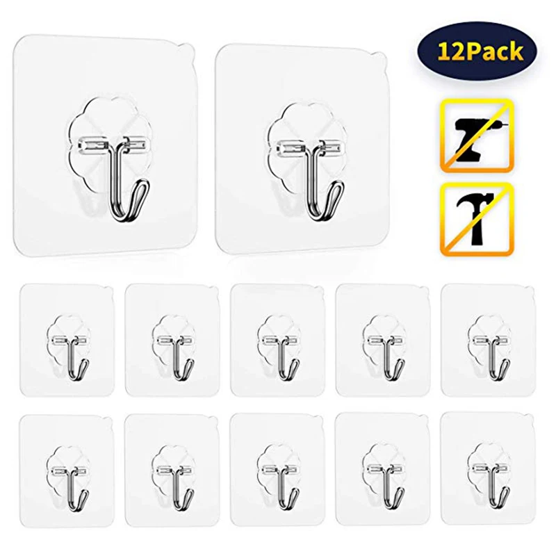 12 шт. крепкие бесшовные крючки водонепроницаемая прозрачная настенная наклейка