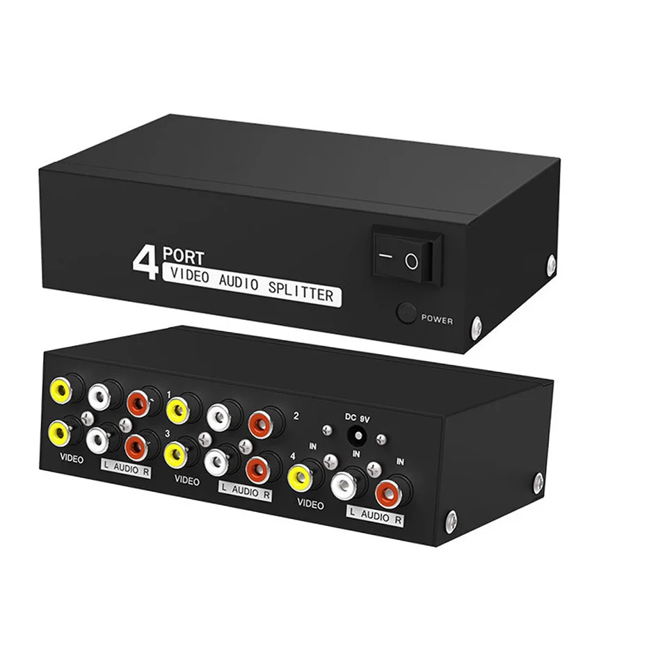 Аудио-видео разветвитель 4-портовый Композитный RCA AV Splitter 1X4 CVBS Аудио Видео