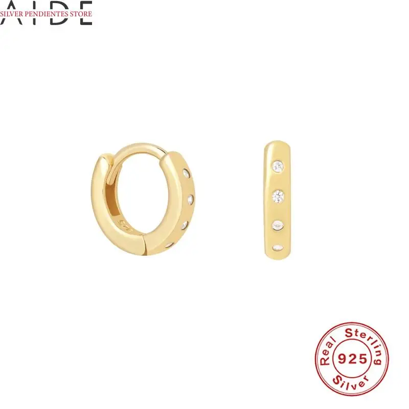 

AIDE 8mm 925 Sterling Silver Diamond Hoop Earring Aretes 2021 Women Simple Ear Buckle Gold Earrings Fine Jewelry Brincos