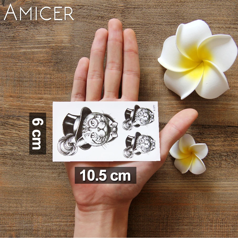 Крутой Кот в шляпе водная переводная вспышка 3d наклейка с татуировкой