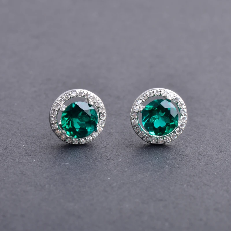 Женские классические серьги CSJ с изумрудами круглые из серебра 925 пробы огранкой 5