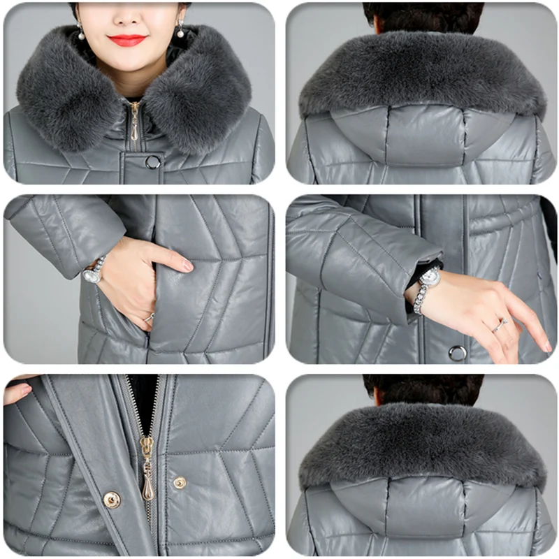 

2020 Winter Leather Jacket Women Thcik Warm Winter Long Coat Female Womens Jackets With Fur Collar Windproof Parka Plus Size 6XL