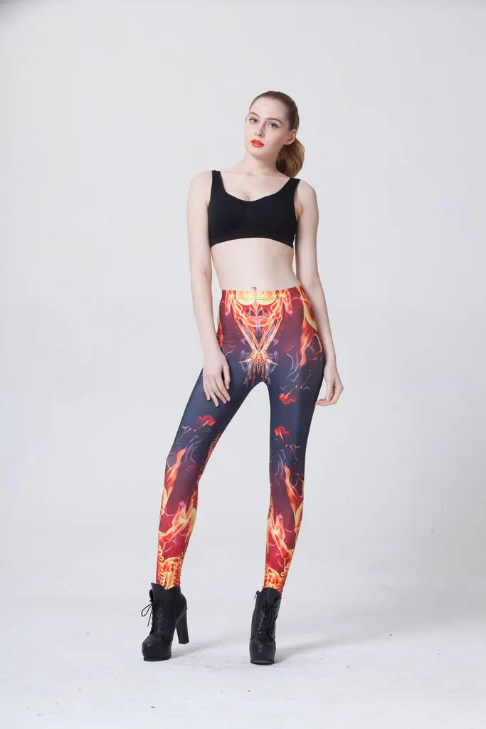 Цифровая печать огонь сексуальные молочные шелковые нижние брюки|Легинсы| |