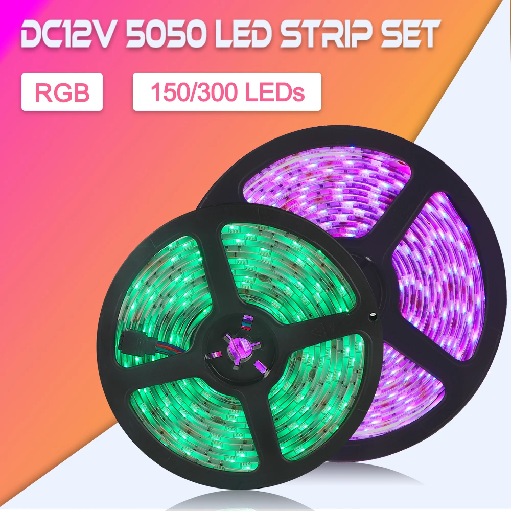 DC12V Светодиодный светильник RGB 5050 SMD гибкая светодиодная лента световой ленты 5 м лента Диод+ 28 кнопок контроллер+ адаптер питания