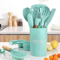33 pcs nordic silicone kitchen cooking utensils wooden handle kitchenware set baking tools shovel cookware kit with storage box