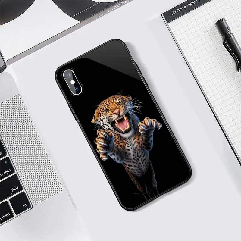 

leopard Tiger lion animal ferocious Phone Case Tempered glass For iphone 5C 6 6S 7 8 plus X XS XR 11 PRO MAX