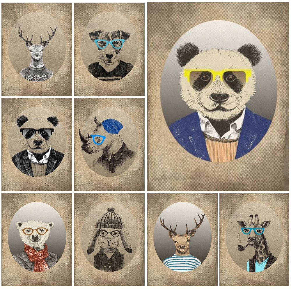 Винтажные животные человек панда джентльмен плакаты настенные картины для