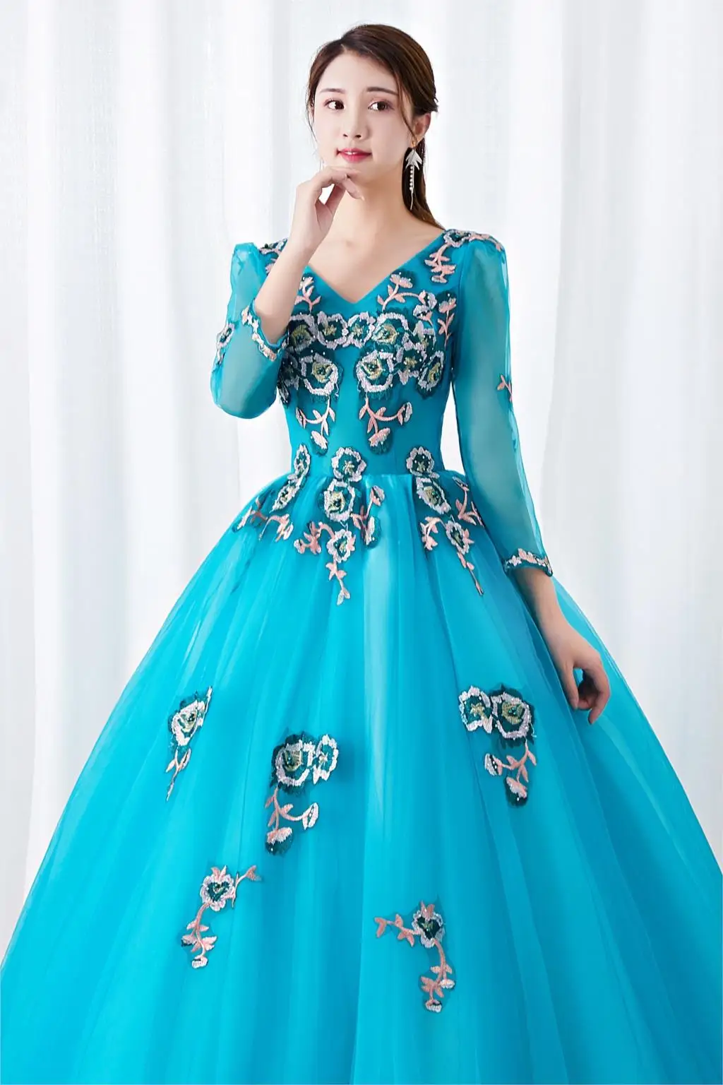 2019 Бальные платья бальные с аппликацией длинные рукава Vestidos De 15 Sixteen милое