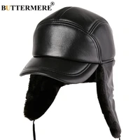 buttermere bomber hat leather black men ushanka hats with earflap thicker russian hats winter warm genuine leather male fur caps