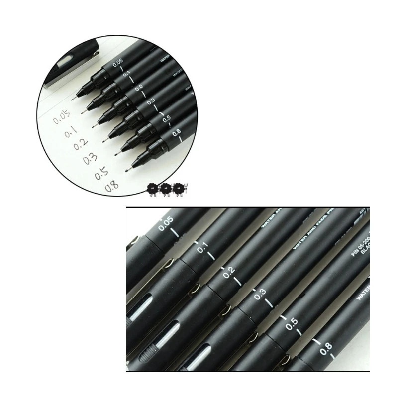 Перо для рисования Fineliner 6 шт./лот черные чернила 005 01 02 03 05 08 микрон ручка офисный и
