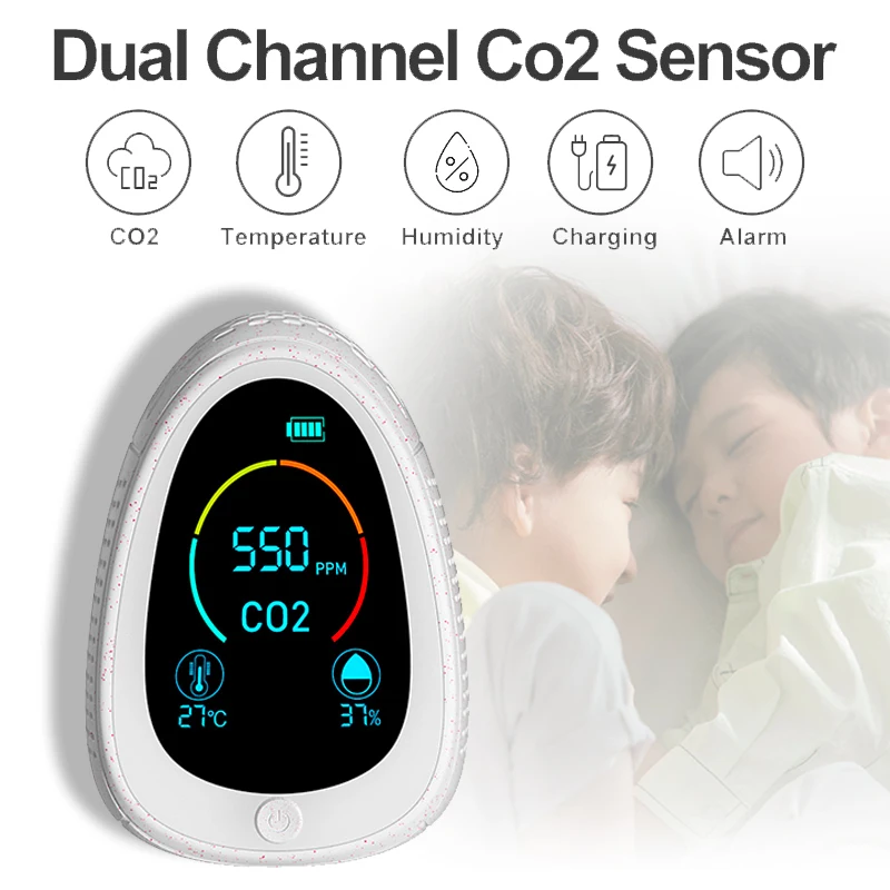 

CO2 Detector Air Analyzer Gas Detector Carbon Dioxide Sensor 5000ppm Temperature Humidity Monitor meter LCD screen USB recharge