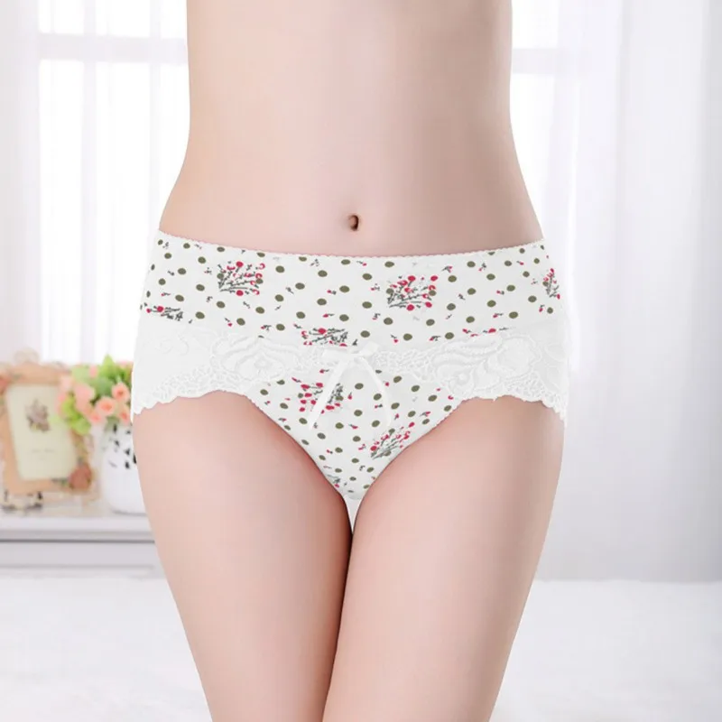 

Women Panties Female Mid-Waist Bow Lace Briefs Underwear